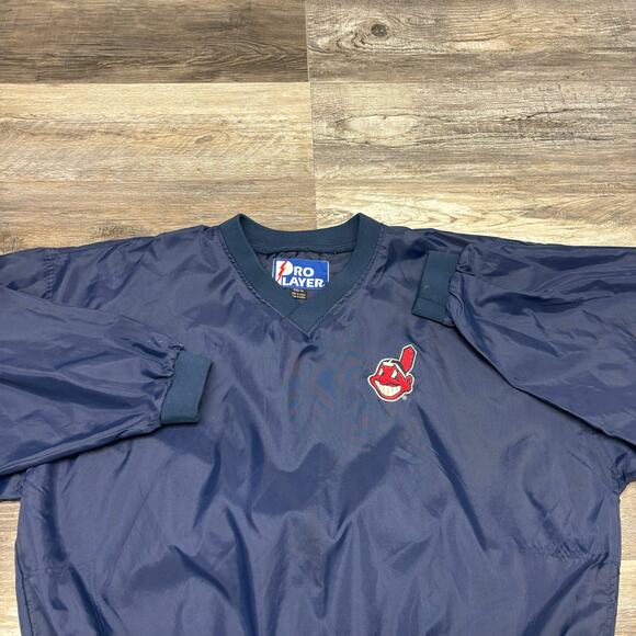 Vintage‎ 90s Pro Player Cleveland Indians Blue Mens XL V-Neck Windbreaker Jacket - Picture 3 of 12
